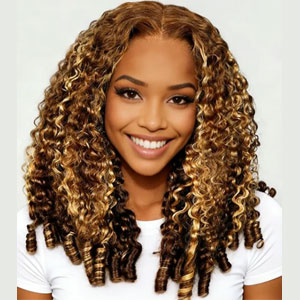 Burmese Curly Glueless Wig Highlight Color